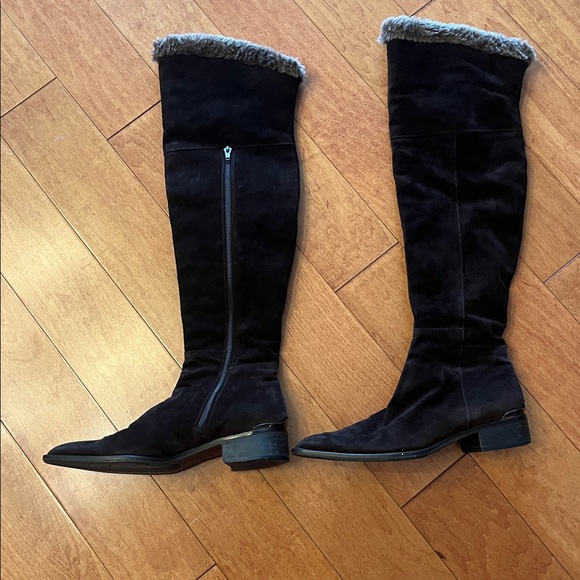 Aquatalia Shoes - Brown suede Aquatilia over the knee boots with faux fur